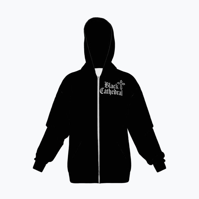 Gothic Zip Hoodie | Black Cathedral Death's Moth | Premium Full Print 280 GSM