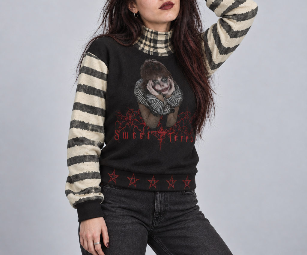 Alternative Grunge Turtleneck Sweater Sweet Terror – Faded Stripes | 280 GSM