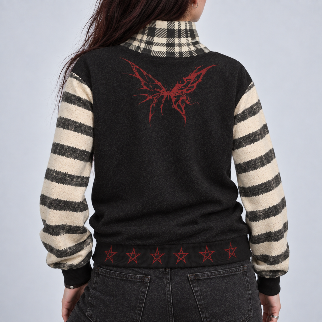 Alternative Grunge Turtleneck Sweater Sweet Terror – Faded Stripes | 280 GSM