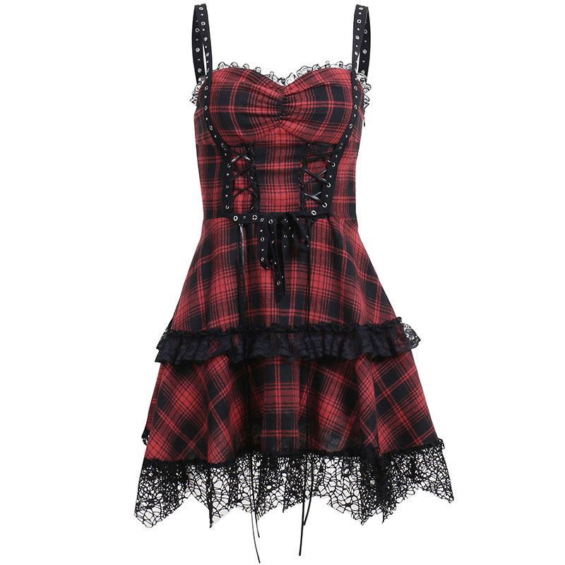 Altgoth Red Tartan Punk Dress