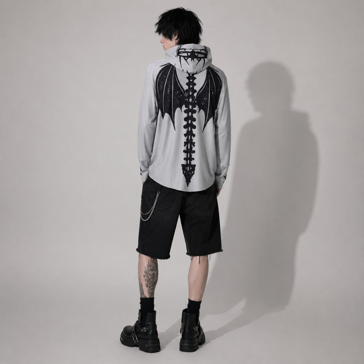 Gothic UV50+ Skeleton Wings Hoodie – Lightweight Unisex Gothic Grunge Y2K Zip Hoodie with Sun Protection