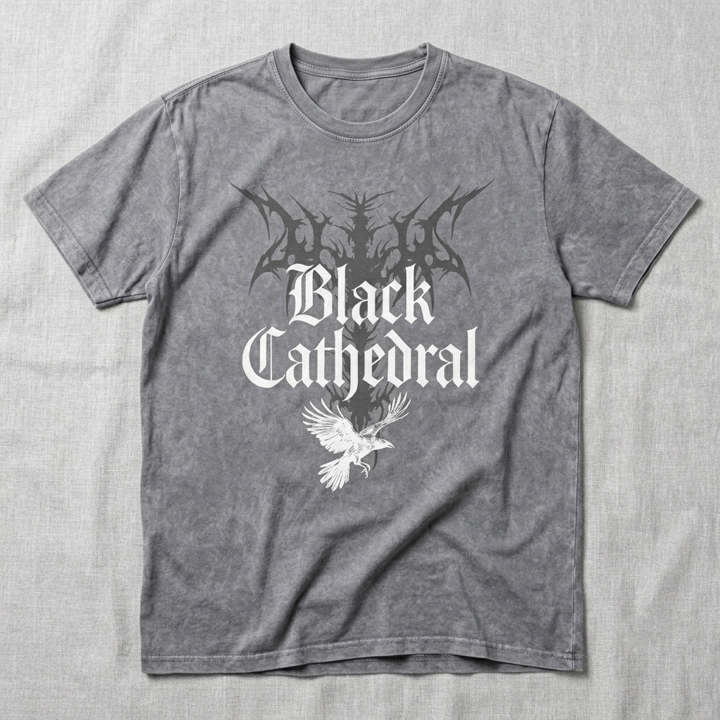 Black Cathedral I – The Raven’s Call Mineral Wash Unisex Gothic T-Shirt