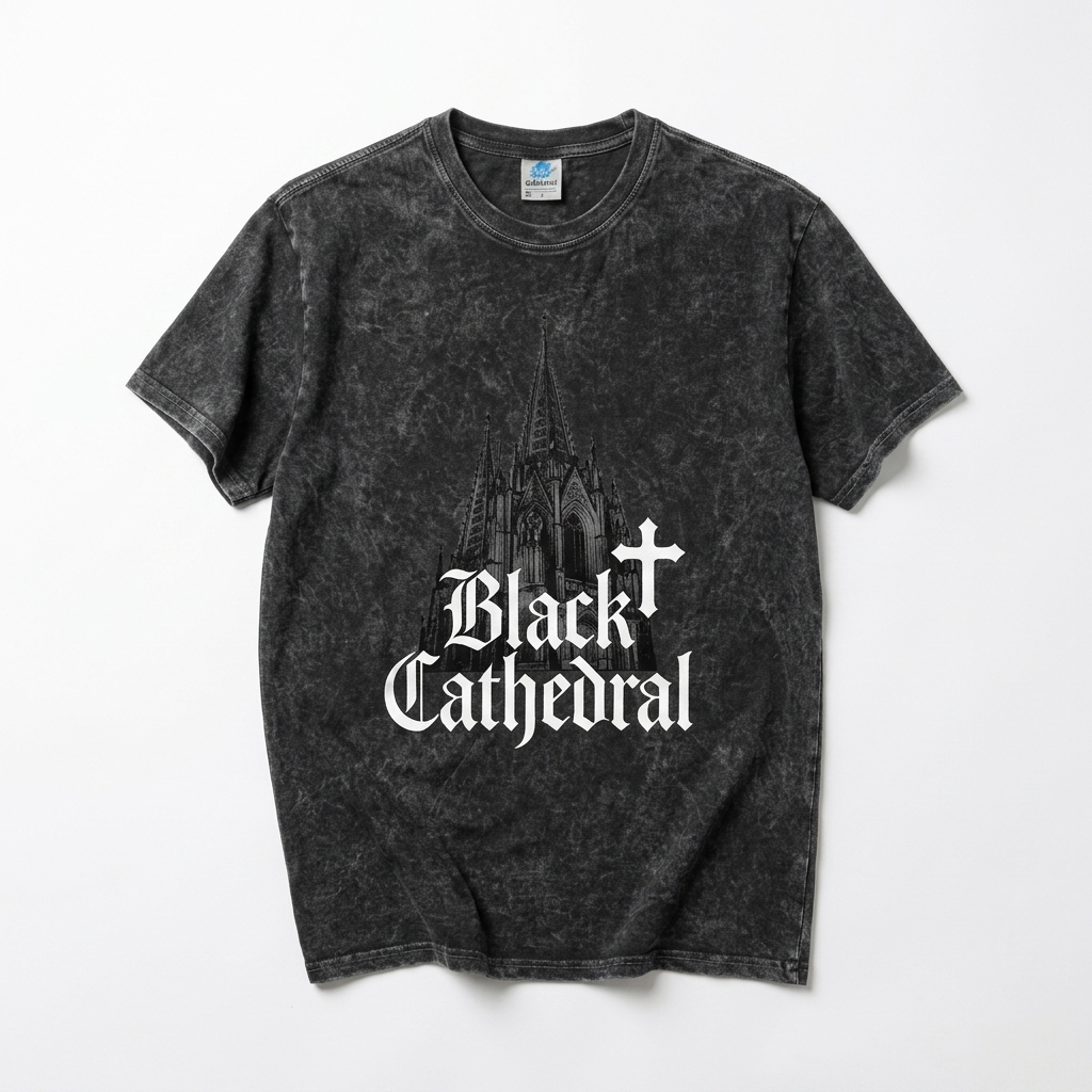 Gothic Mineral Wash Vintage T-Shirt | Black Cathedral Shadow I | 100% Cotton