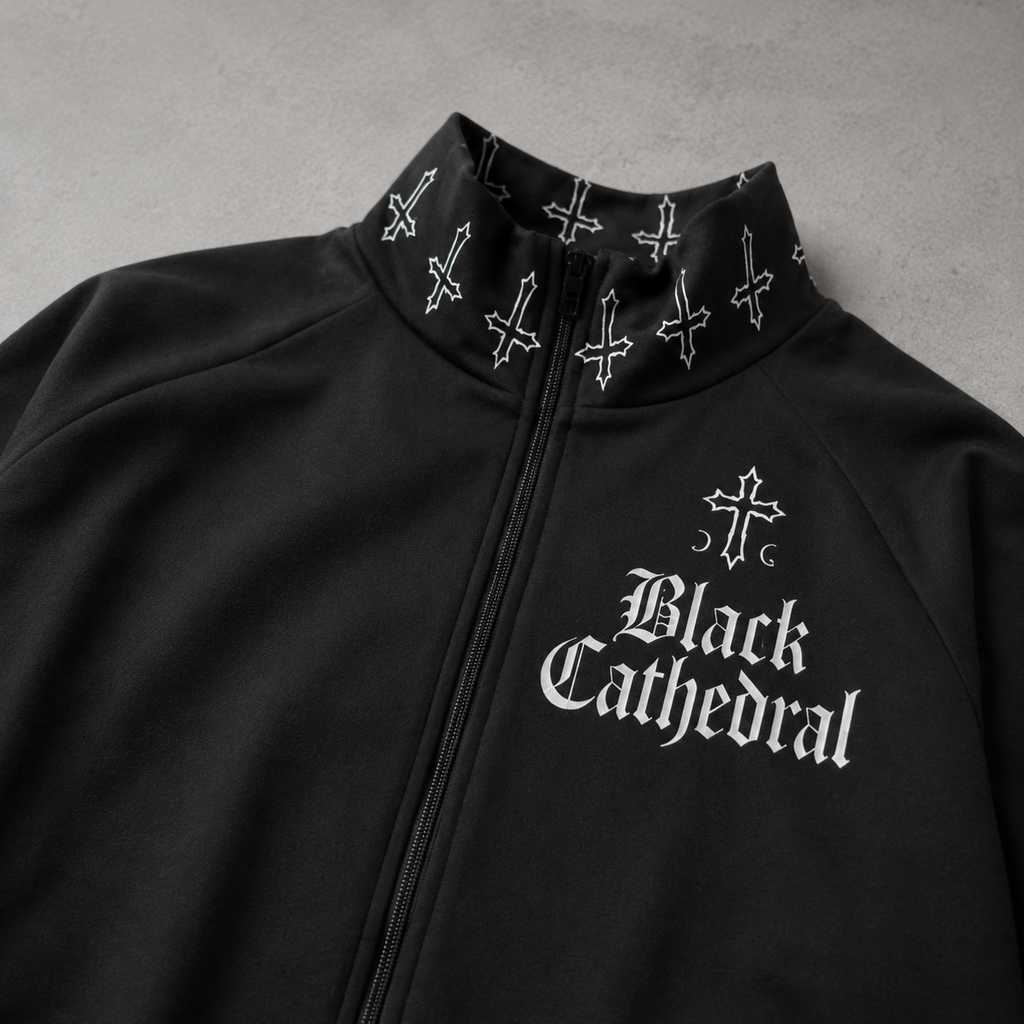 Gothic Darkwear Bomber Jacket Premium | Black Cathedral II – Pain Skull Legacy | 100% Cotton 310 GSM