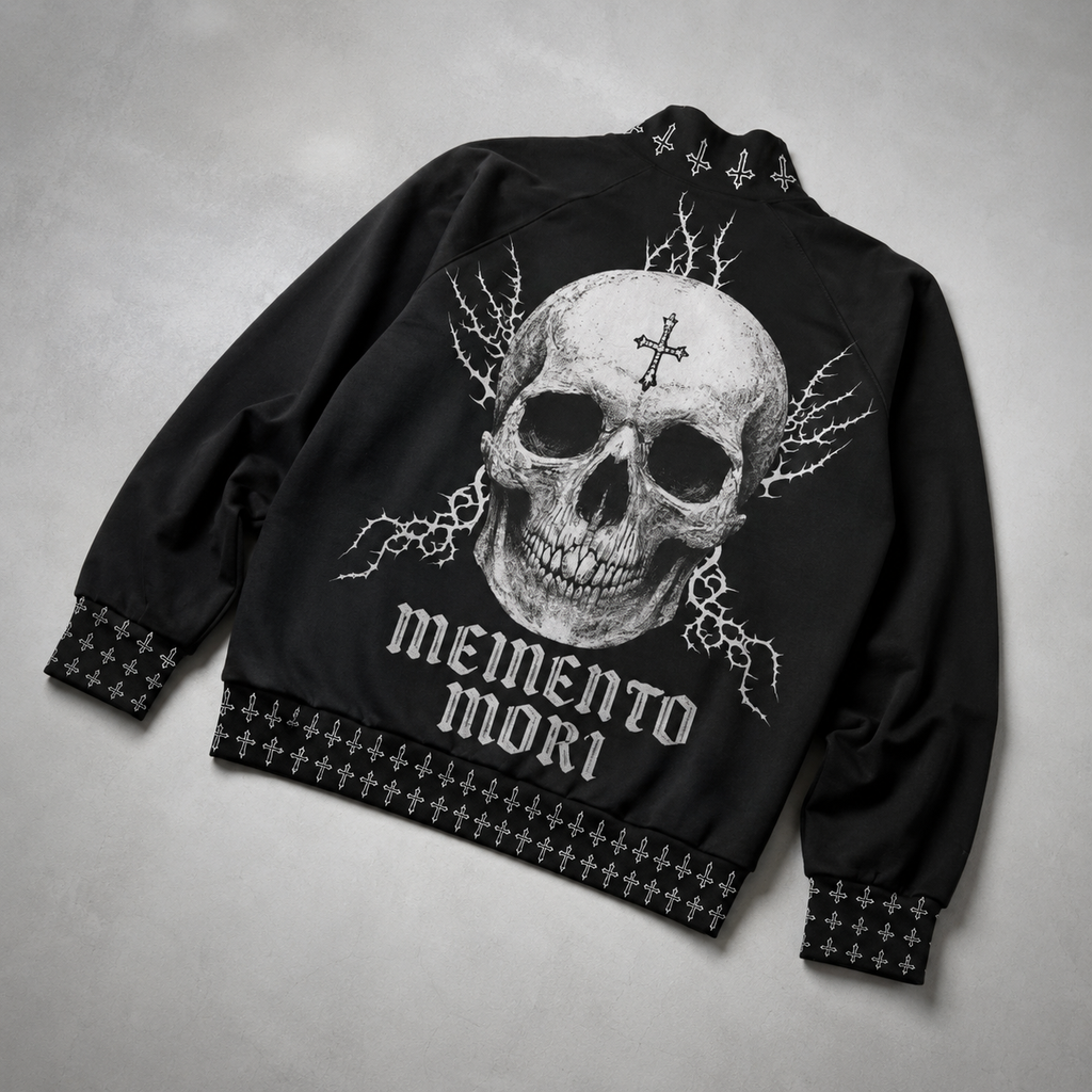 Gothic Darkwear Bomber Jacket Premium | Black Cathedral II – Pain Skull Legacy | 100% Cotton 310 GSM