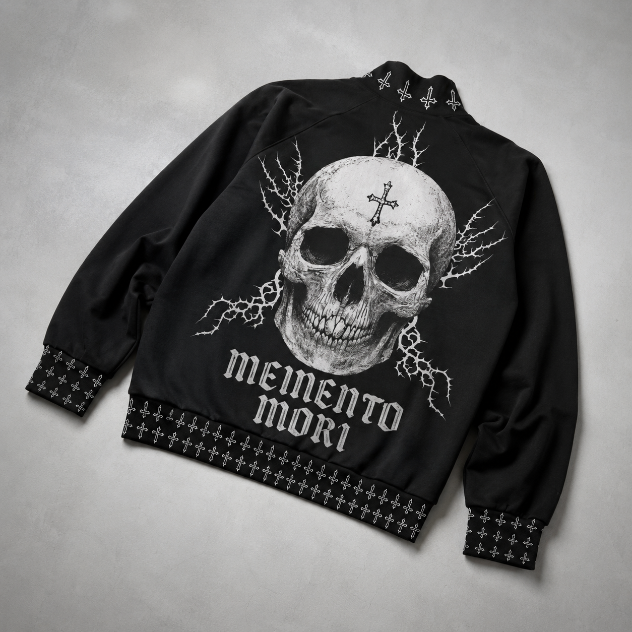 Gothic Darkwear Bomber Jacket Premium | Black Cathedral II – Pain Skull Legacy | 100% Cotton 310 GSM
