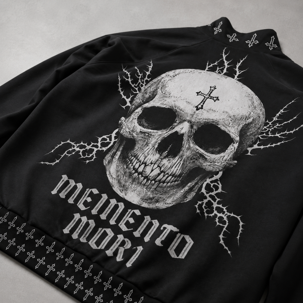 Gothic Darkwear Bomber Jacket Premium | Black Cathedral II – Pain Skull Legacy | 100% Cotton 310 GSM