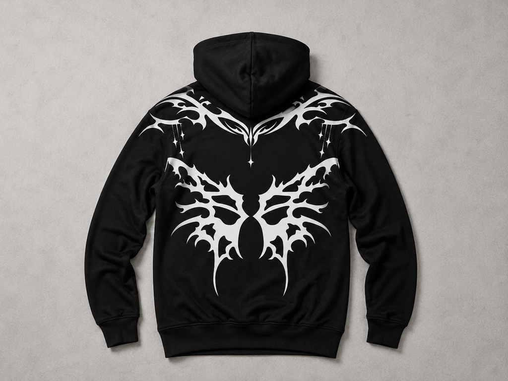 Gothic Premium Oversize AOP Hoodie | Black Cathedral – Devil Wings Ascension Hoodie 280 GSM