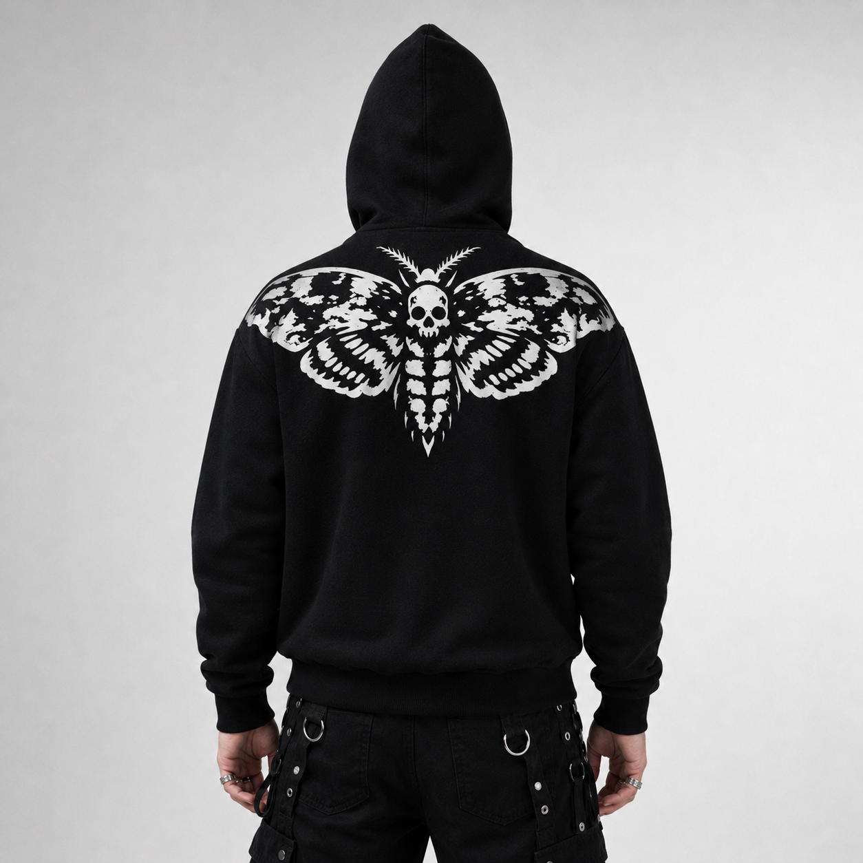 Gothic Zip Hoodie | Black Cathedral Death's Moth | Premium Full Print 280 GSM