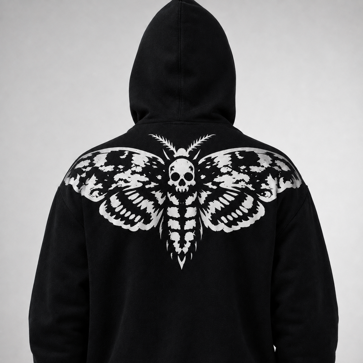 Gothic Zip Hoodie | Black Cathedral Death's Moth | Premium Full Print 280 GSM