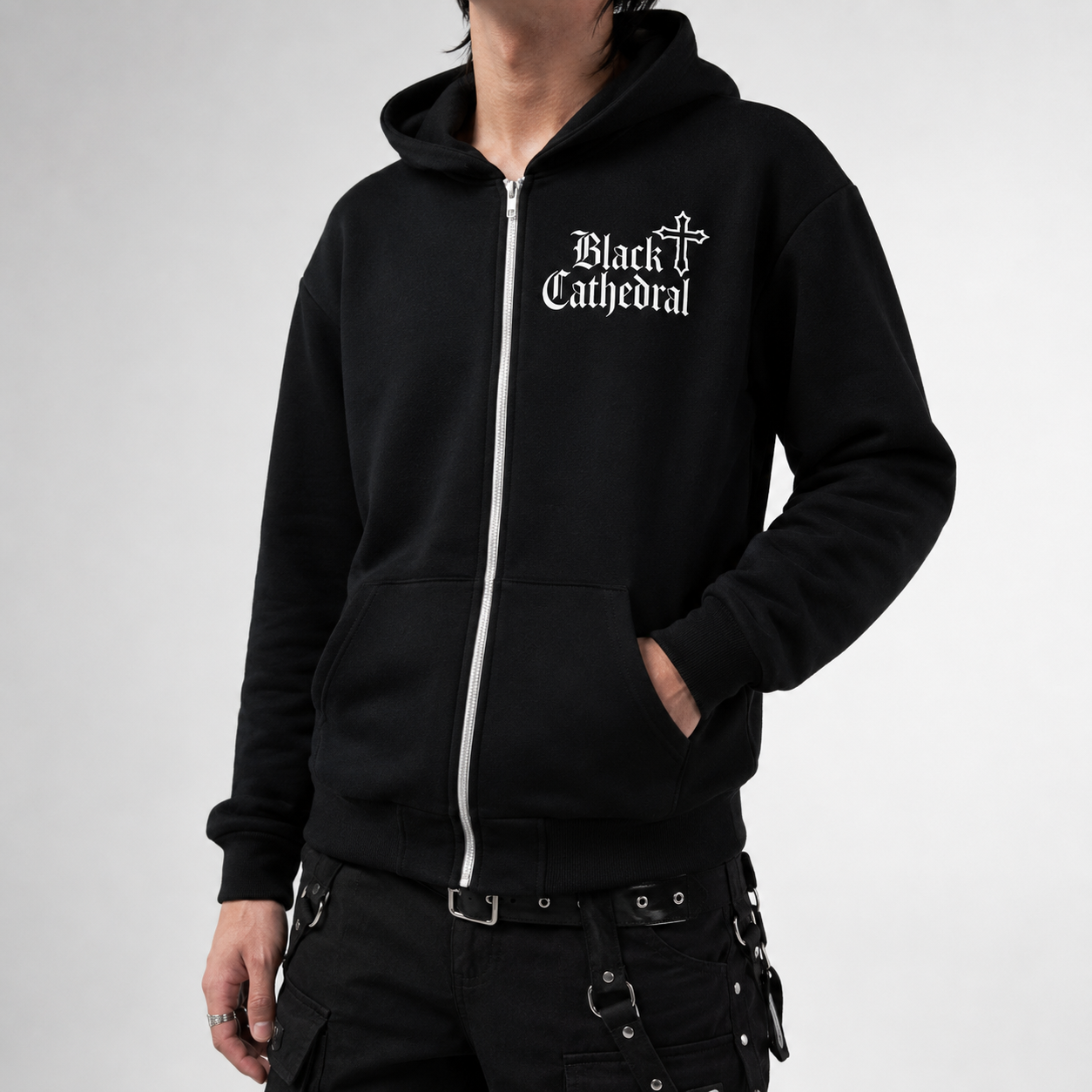 Gothic Zip Hoodie | Black Cathedral Death's Moth | Premium Full Print 280 GSM
