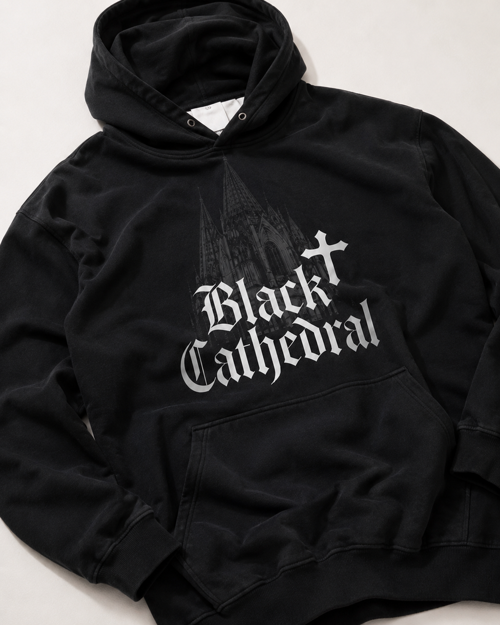 Gothic Oversized French Terry Hoodie | Black Cathedral Shadow Hoodie | Made in Poland