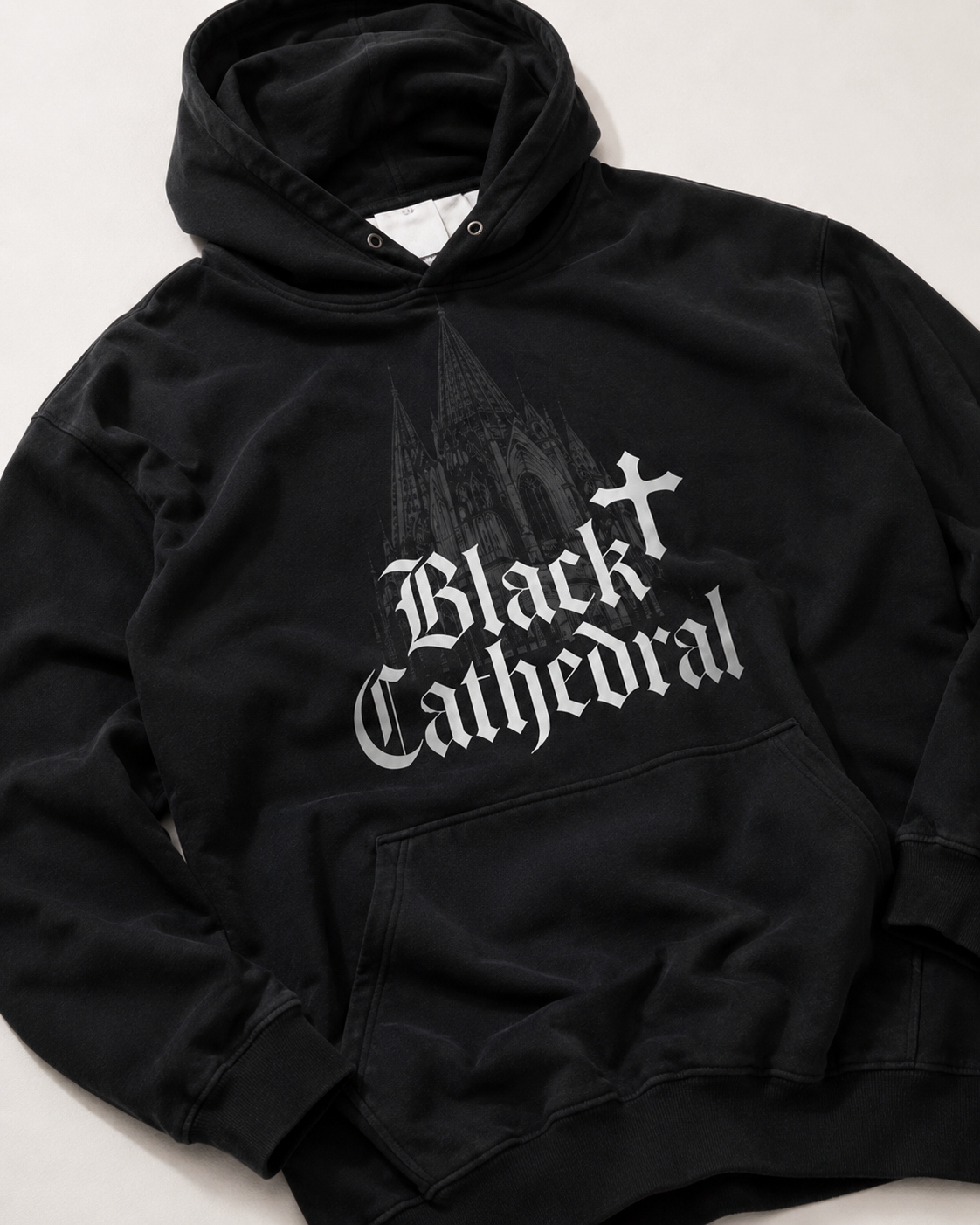 Gothic Oversized French Terry Hoodie | Black Cathedral Shadow Hoodie | Made in Poland