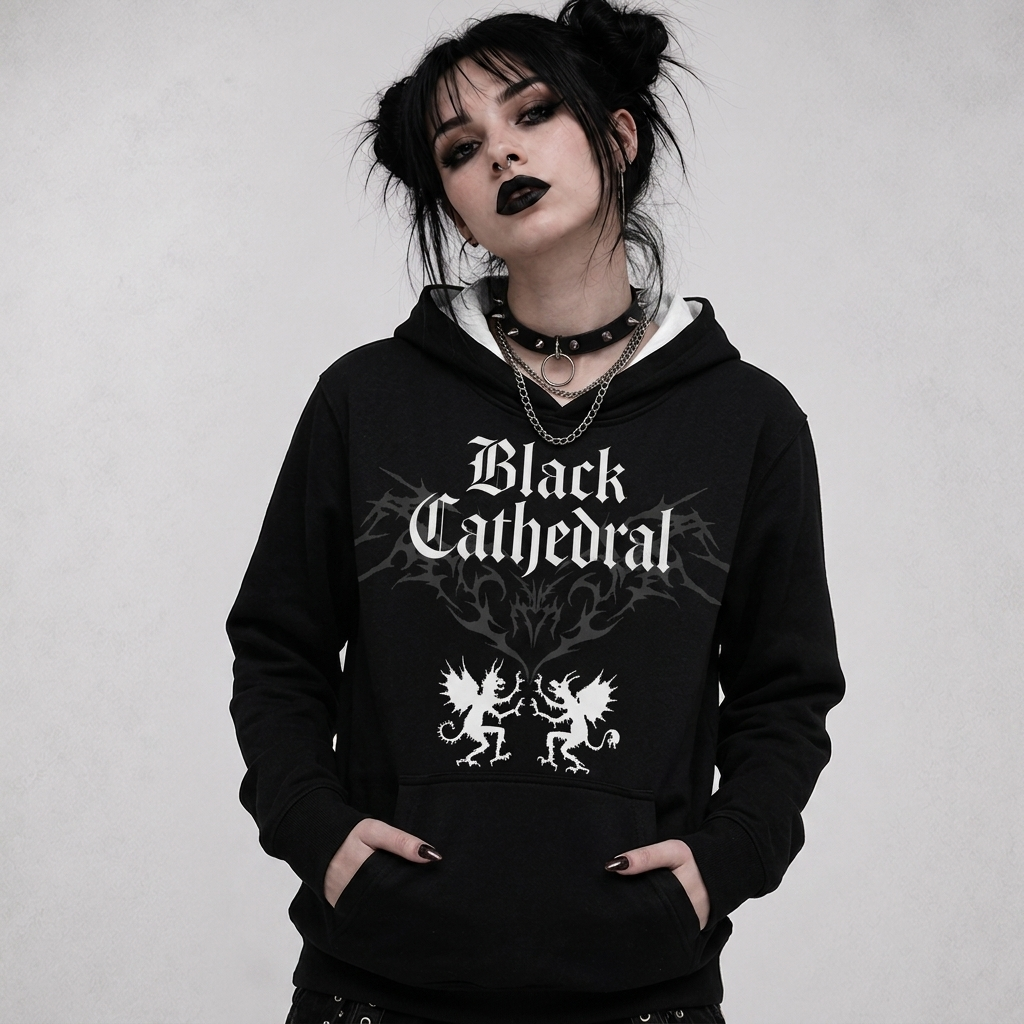 Gothic Premium Oversize AOP Hoodie | Black Cathedral – Devil Wings Ascension Hoodie 280 GSM