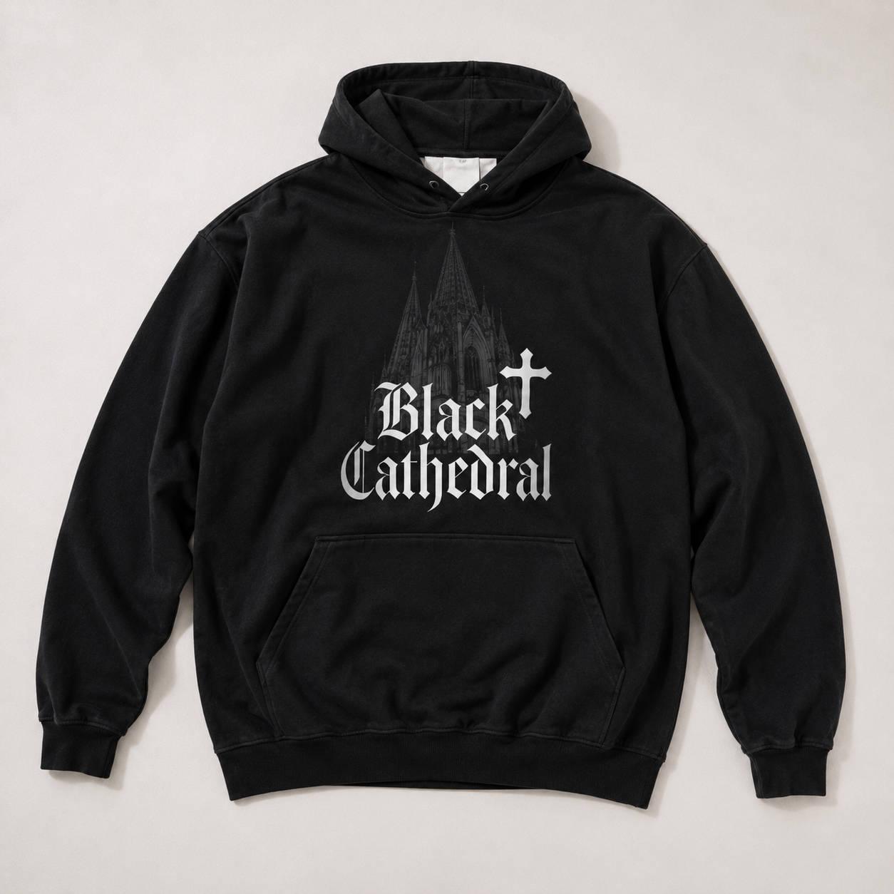 Gothic Oversized French Terry Hoodie | Black Cathedral Shadow Hoodie | Made in Poland