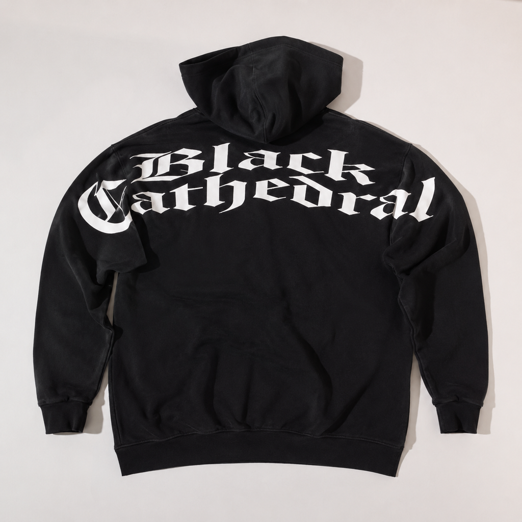 Gothic Oversized French Terry Hoodie | Black Cathedral Shadow Hoodie | Made in Poland