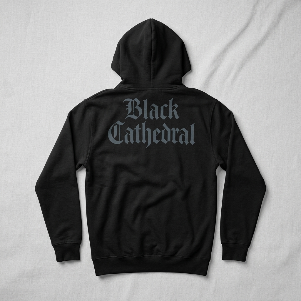 Gothic Premium Full Print Hoodie | Black Cathedral – Gray Silence Tombstone Hoodie 280 GSM