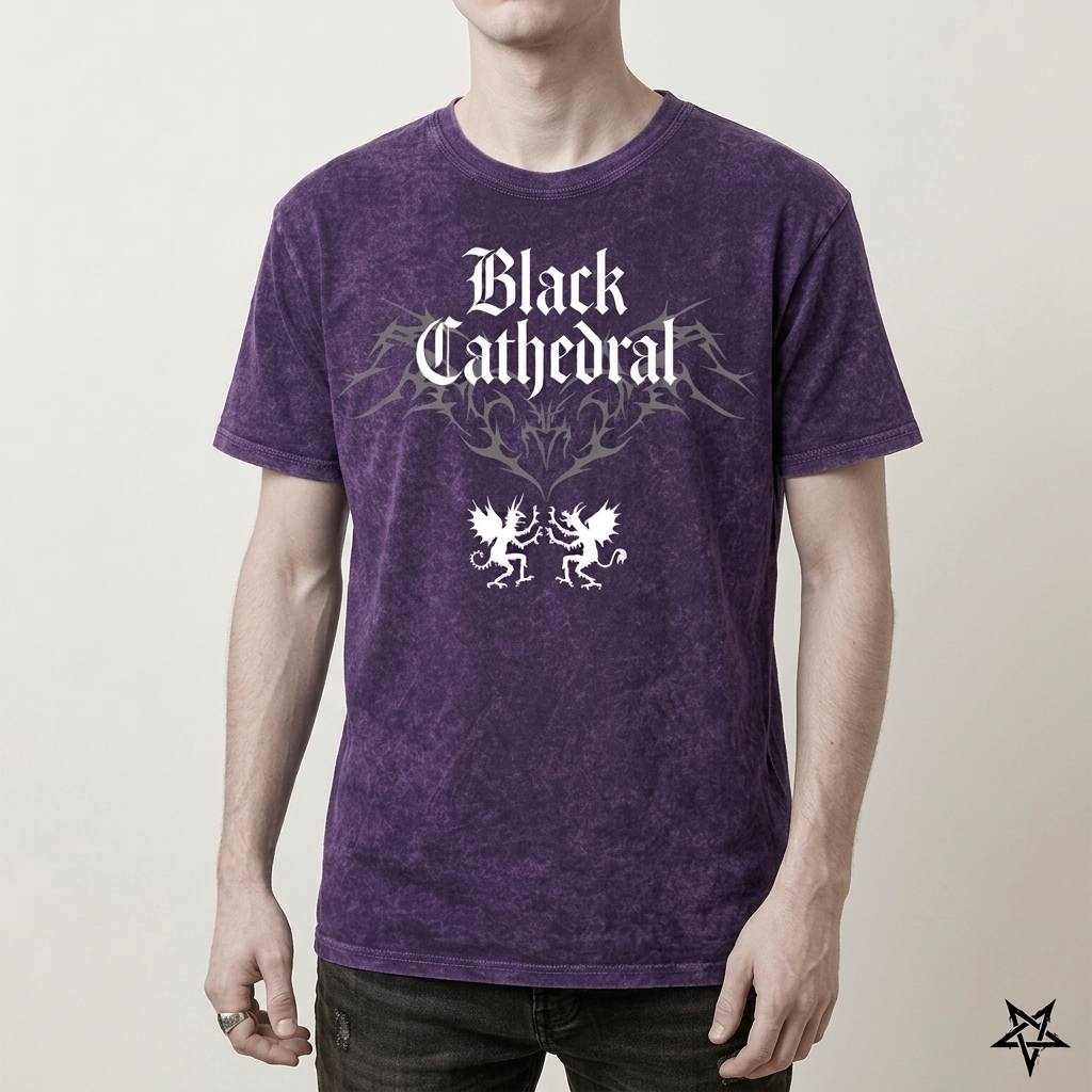 Gothic Vintage Washed T-Shirt | Black Cathedral Devil Crest | Gothic Darkwear T-Shirt 100% Cotton