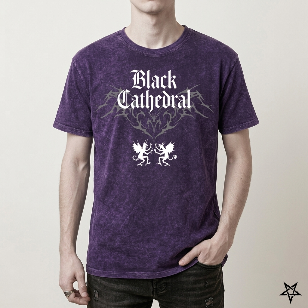 Gothic Vintage Washed T-Shirt | Black Cathedral Devil Crest | Gothic Darkwear T-Shirt 100% Cotton