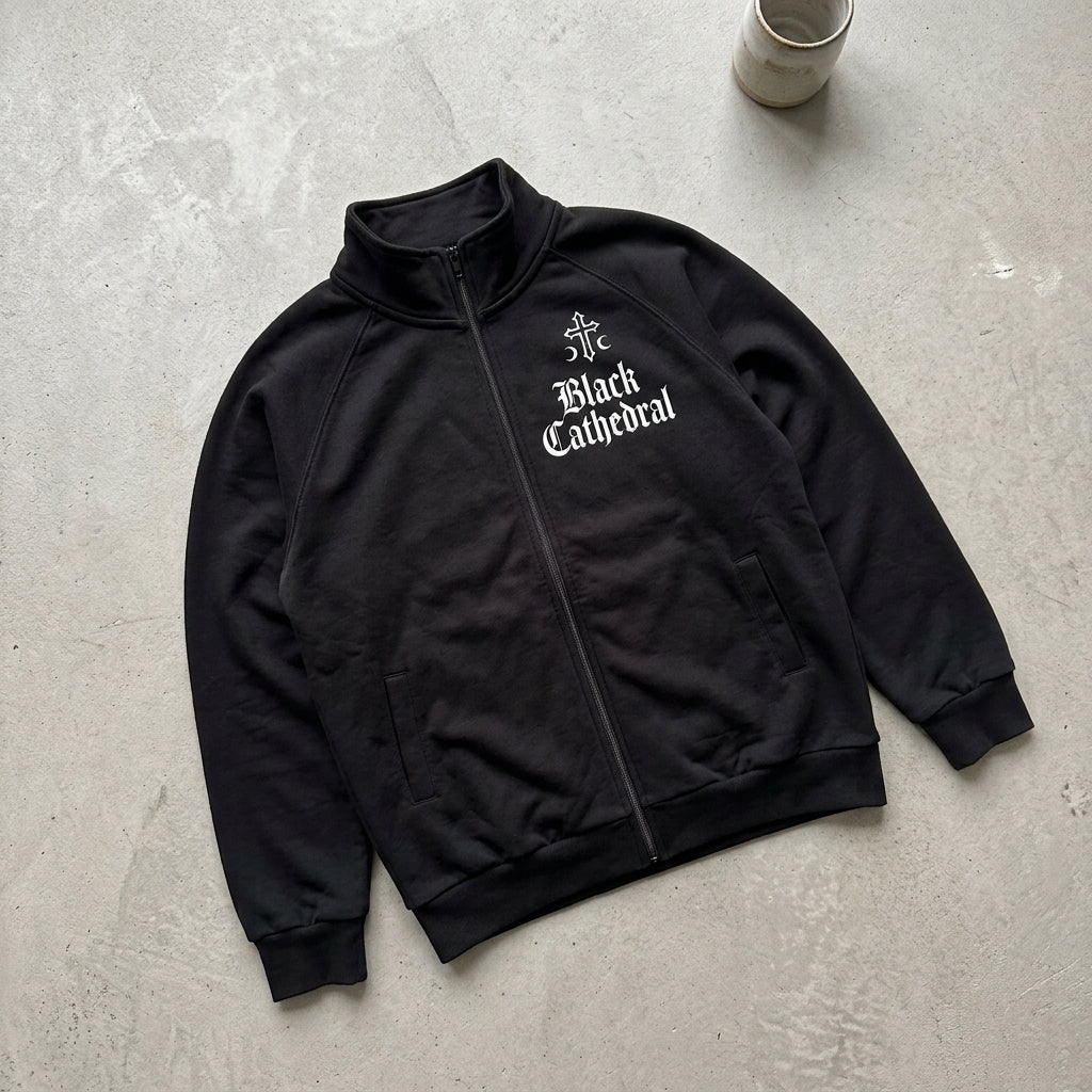 Gothic Streetwear Bomber Jacket 310 GSM | Black Cathedral I | 100% Cotton