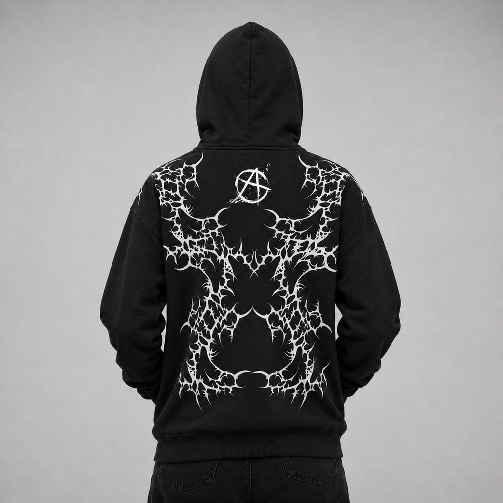 Punk Goth Oversize Unisex Hoodie| Black Cathedral Chaos Bones Hoodie | French Terry Premium