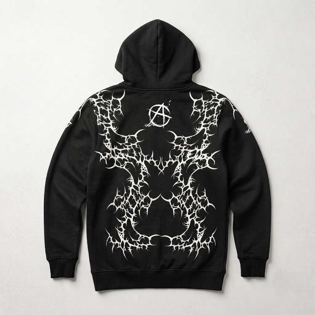 Punk Goth Oversize Unisex Hoodie| Black Cathedral Chaos Bones Hoodie | French Terry Premium