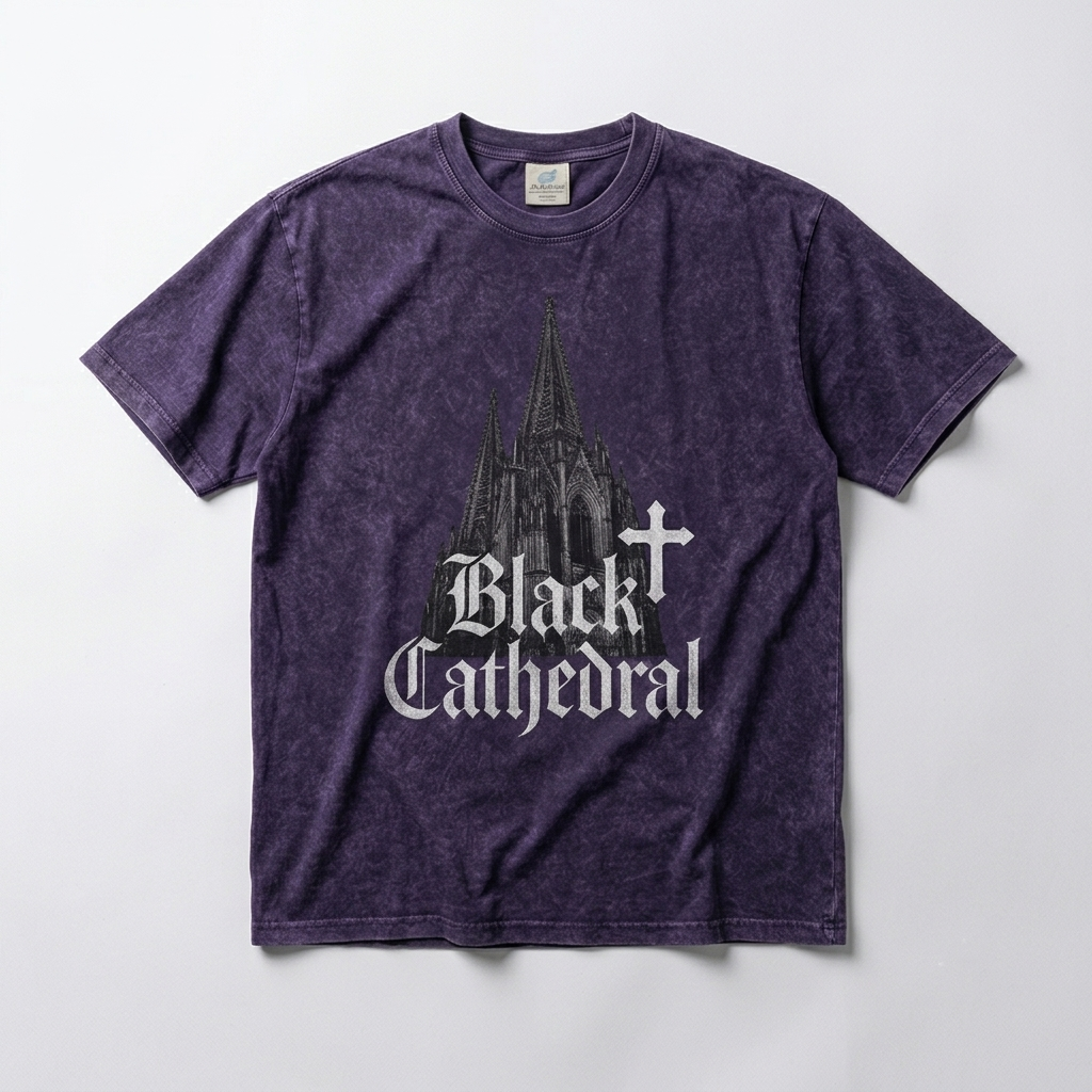 Gothic Mineral Wash Vintage T-Shirt | Black Cathedral Shadow I | 100% Cotton