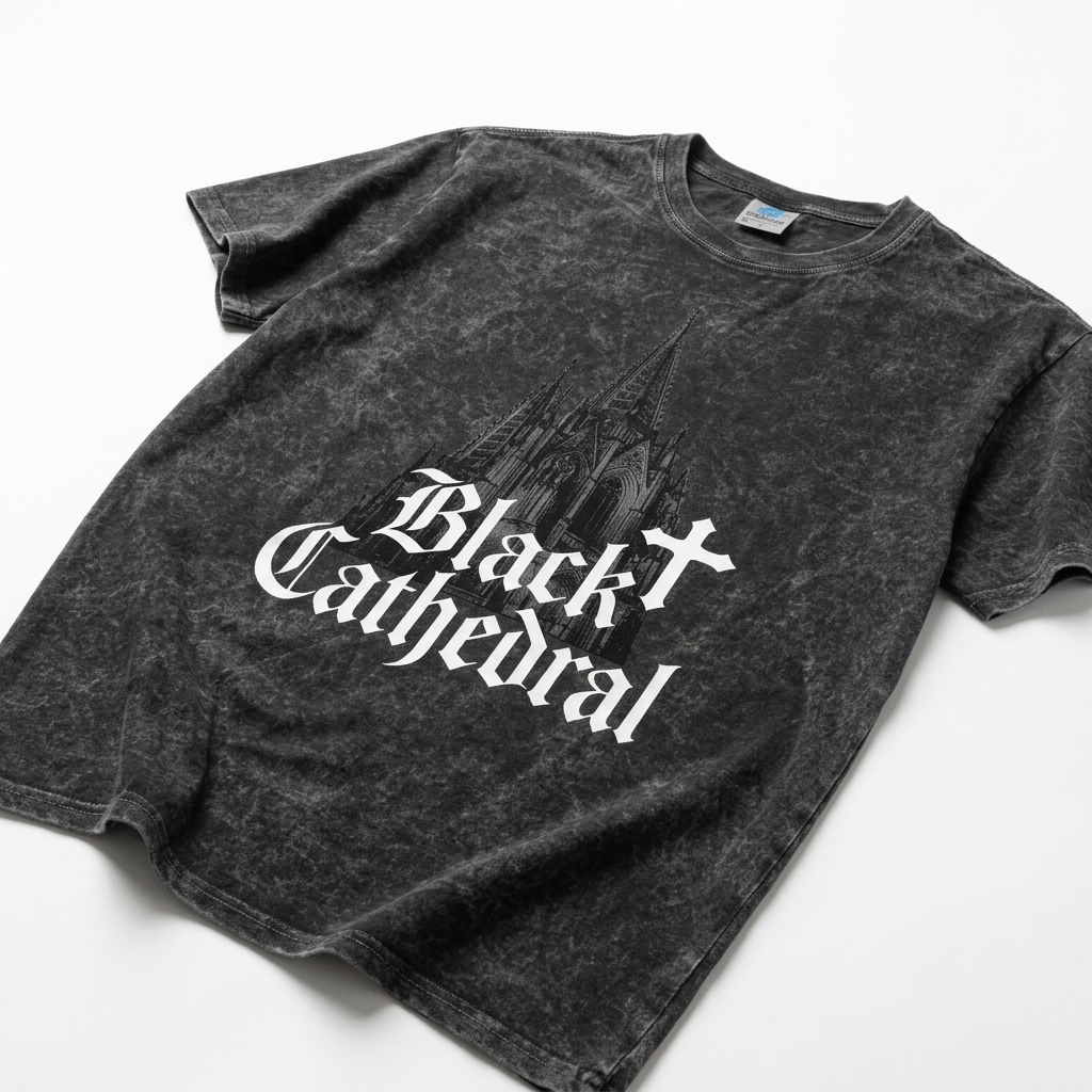 Gothic Mineral Wash Vintage T-Shirt | Black Cathedral Shadow I | 100% Cotton