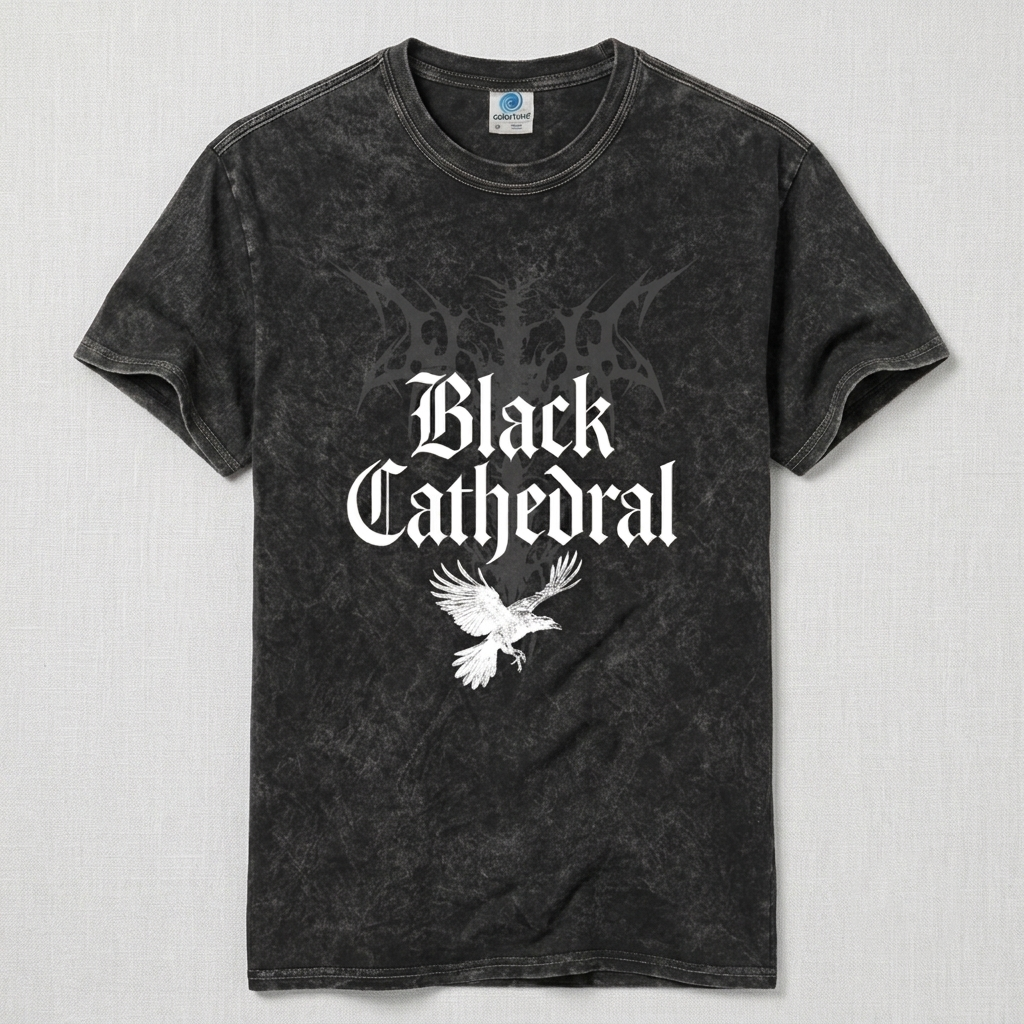 Black Cathedral I – The Raven’s Call Mineral Wash Unisex Gothic T-Shirt