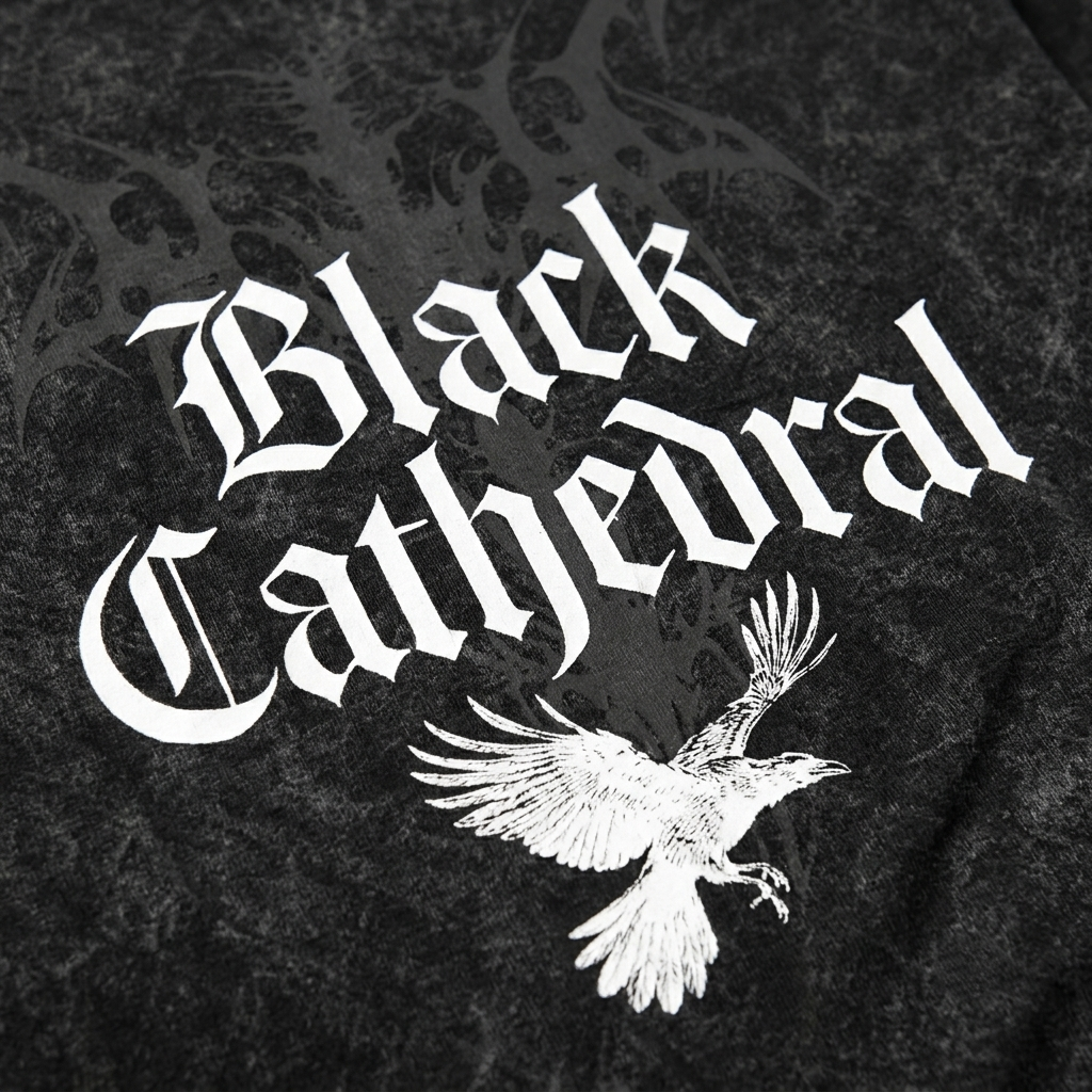 Black Cathedral I – The Raven’s Call Mineral Wash Unisex Gothic T-Shirt