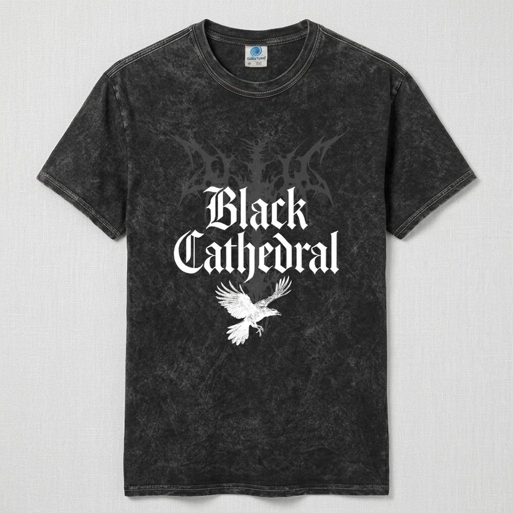 Black Cathedral I – The Raven’s Call Mineral Wash Unisex Gothic T-Shirt
