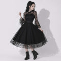 Nocturne Belle™ Gothabilly Dress | Dark Pin-Up Mesh Midi Dress | Romantic Gothic Dress