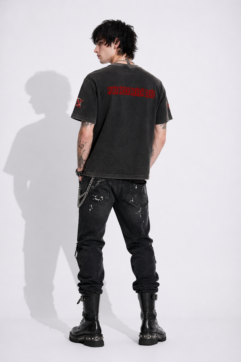 Boxy Punk Rebel Anarchy T-Shirt | Textured Waffle Knit | Cotton Mix 250gsm