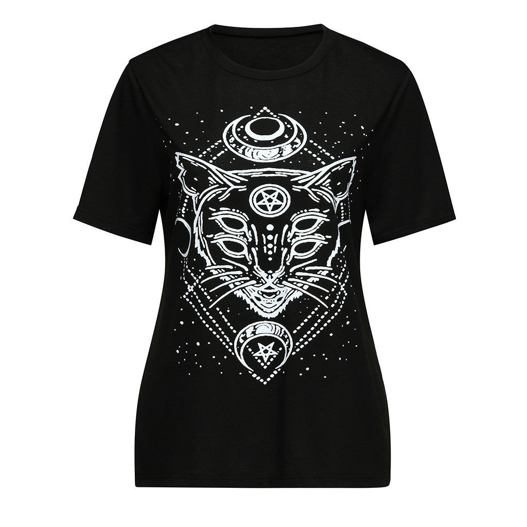 Gothic Occult T-shirt with an esoteric cat