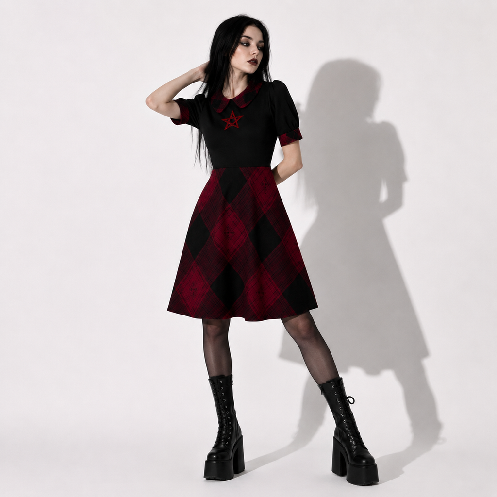 Occult Lolita Gothic Tartan Dress – Dark Academia Plaid Dress
