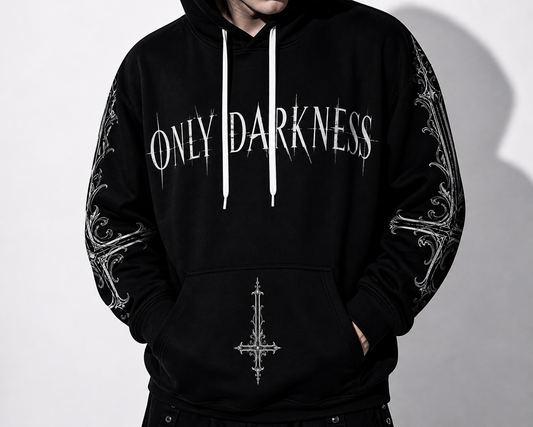 gothic hoodie only darkness black y2k harajuku goth outfit front view model