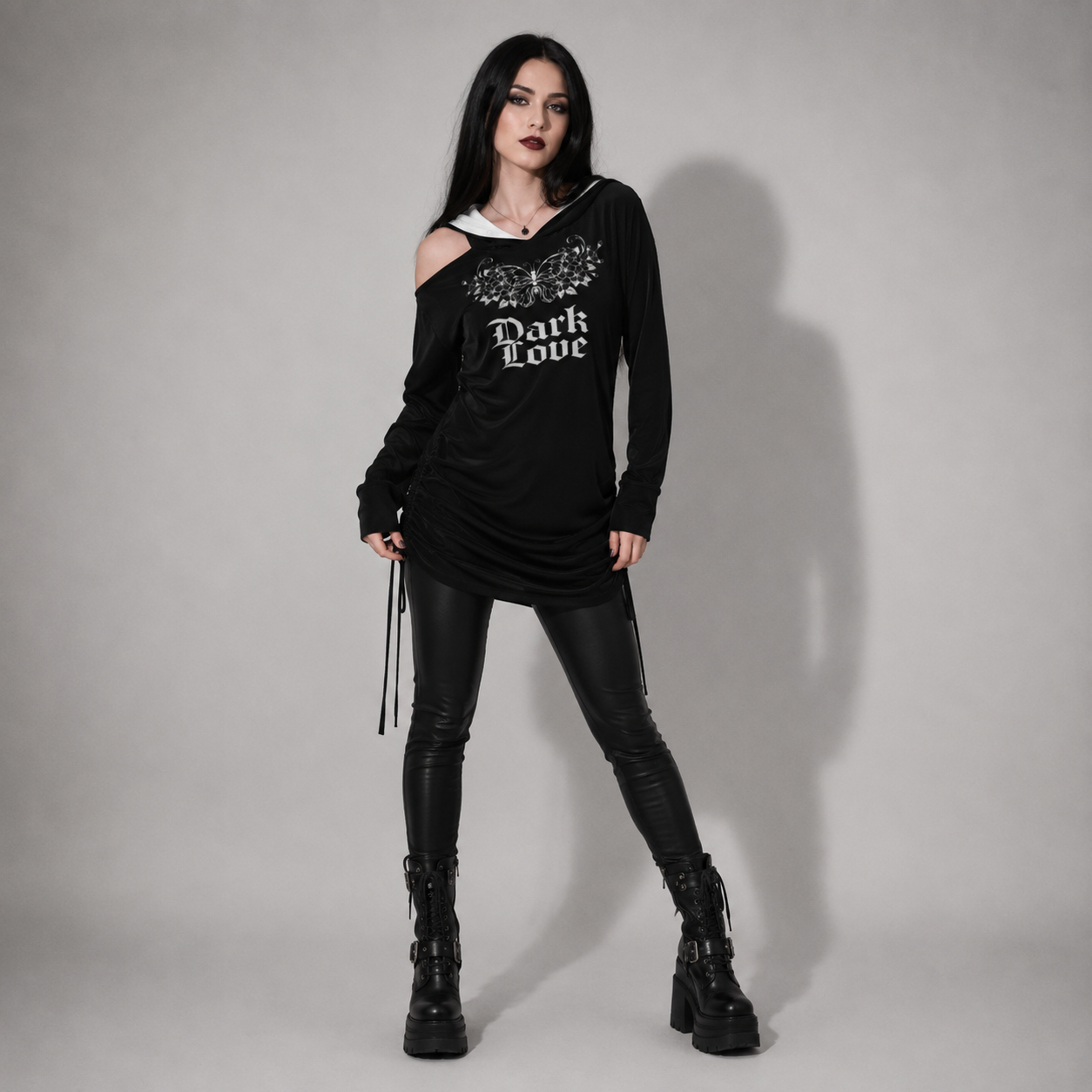 Dark Love Gothic Hoodie Dress – Asymmetrical One Shoulder Hooded Dress | Gothic | Darkwear | Alternative Fashion
