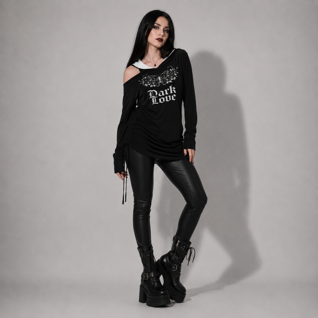 Dark Love Gothic Hoodie Dress – Asymmetrical One Shoulder Hooded Dress | Gothic | Darkwear | Alternative Fashion