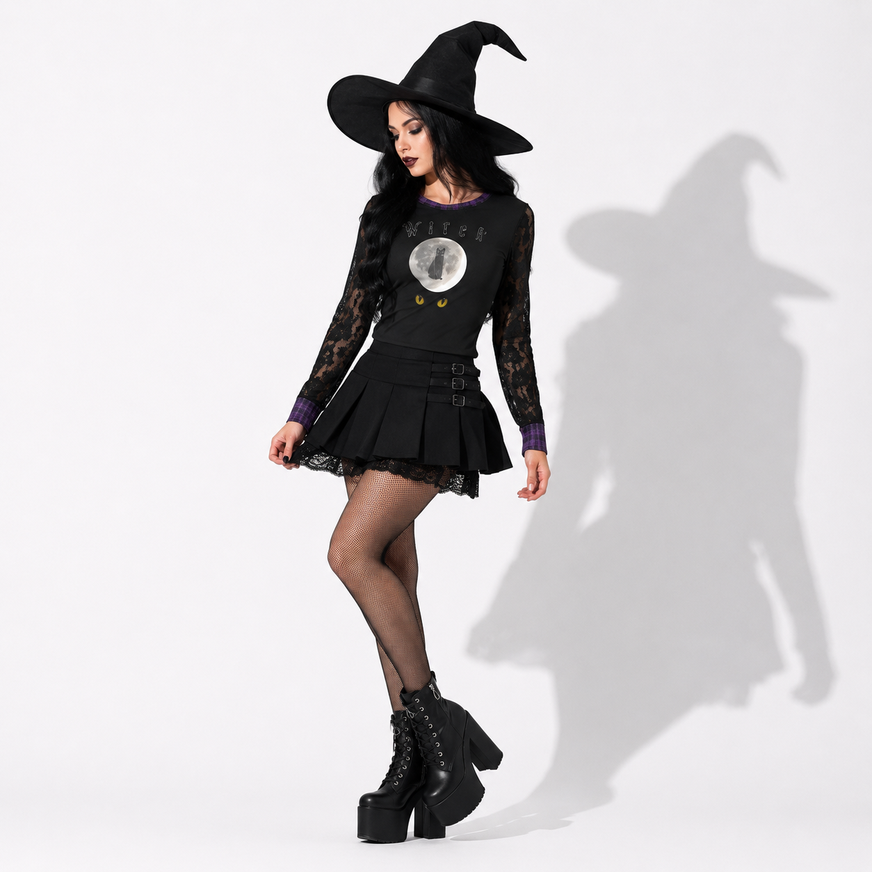 Witch Cat Moon Gothic Top | Women’s Witchcore Lace Blouse