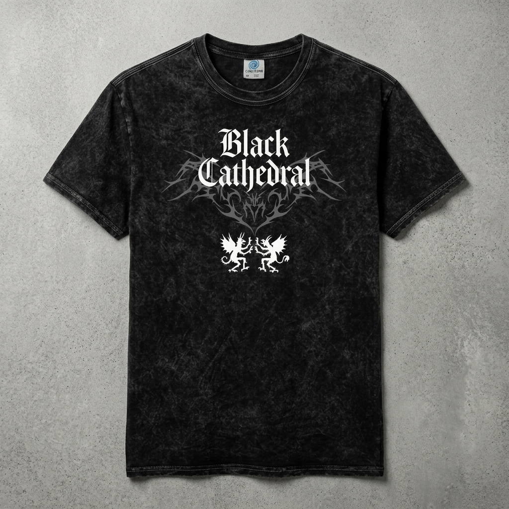 Gothic Vintage Washed T-Shirt | Black Cathedral Devil Crest | Gothic Darkwear T-Shirt 100% Cotton