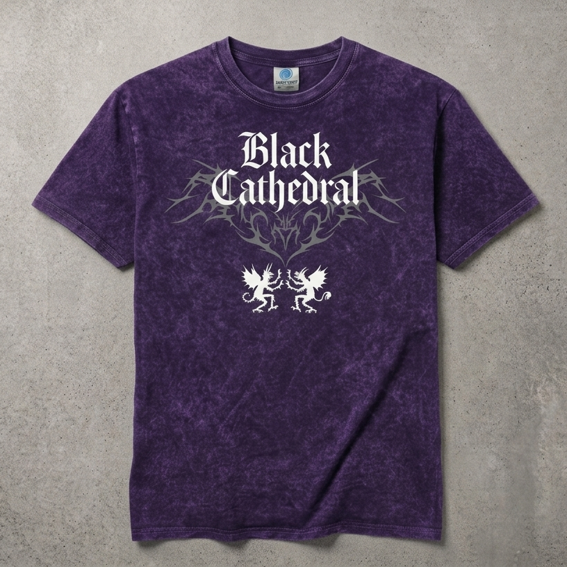 Gothic Vintage Washed T-Shirt | Black Cathedral Devil Crest | Gothic Darkwear T-Shirt 100% Cotton