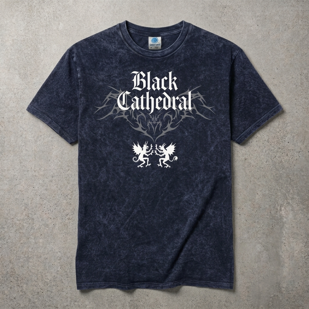 Gothic Vintage Washed T-Shirt | Black Cathedral Devil Crest | Gothic Darkwear T-Shirt 100% Cotton