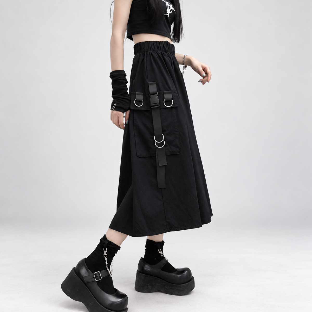 Gothic Harajuku Cybergoth Skirt with Straps | Cyber Witchy