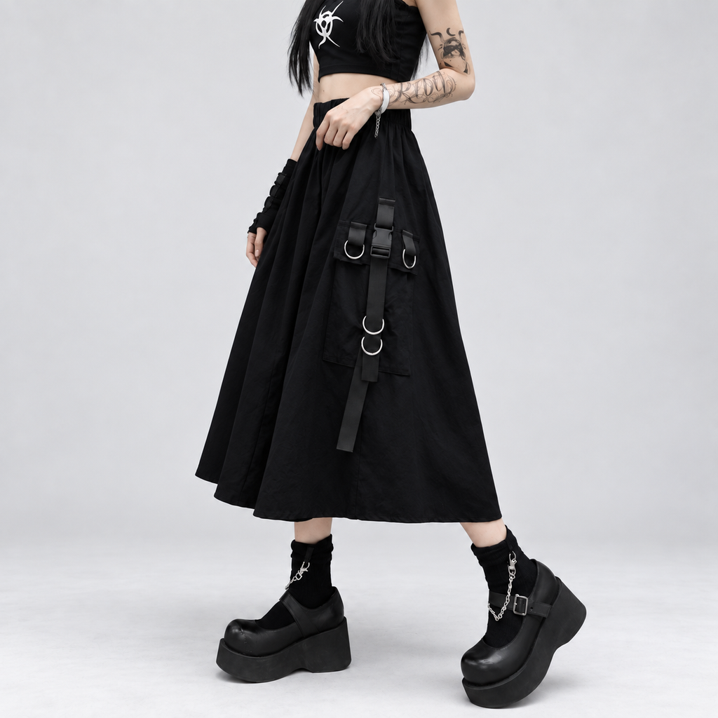 Gothic Harajuku Cybergoth Skirt with Straps | Cyber Witchy
