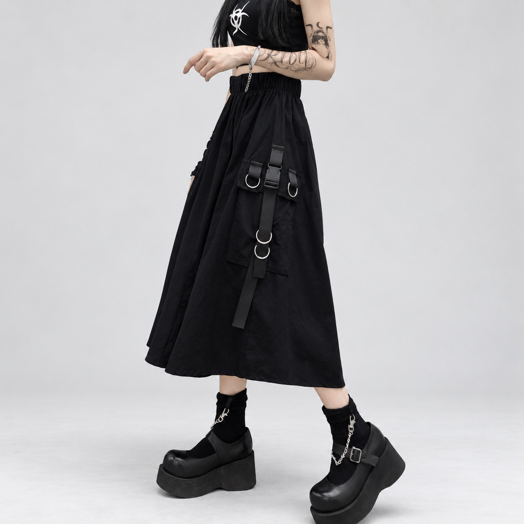Gothic Harajuku Cybergoth Skirt with Straps | Cyber Witchy