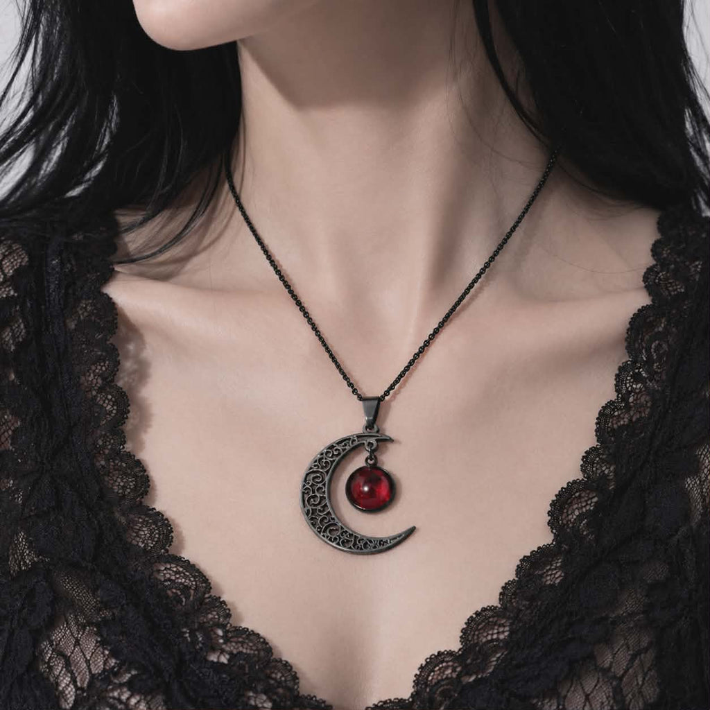 Blood Moon Gothic Crescent Necklace | Silver Plated Dark Moon Pendant
