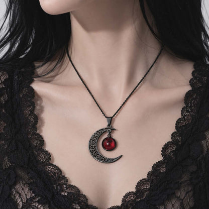 Blood Moon Gothic Crescent Necklace | Silver Plated Dark Moon Pendant