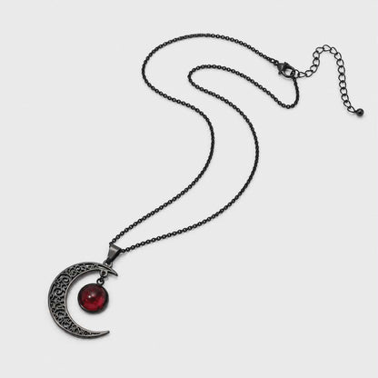 Blood Moon Gothic Crescent Necklace | Silver Plated Dark Moon Pendant
