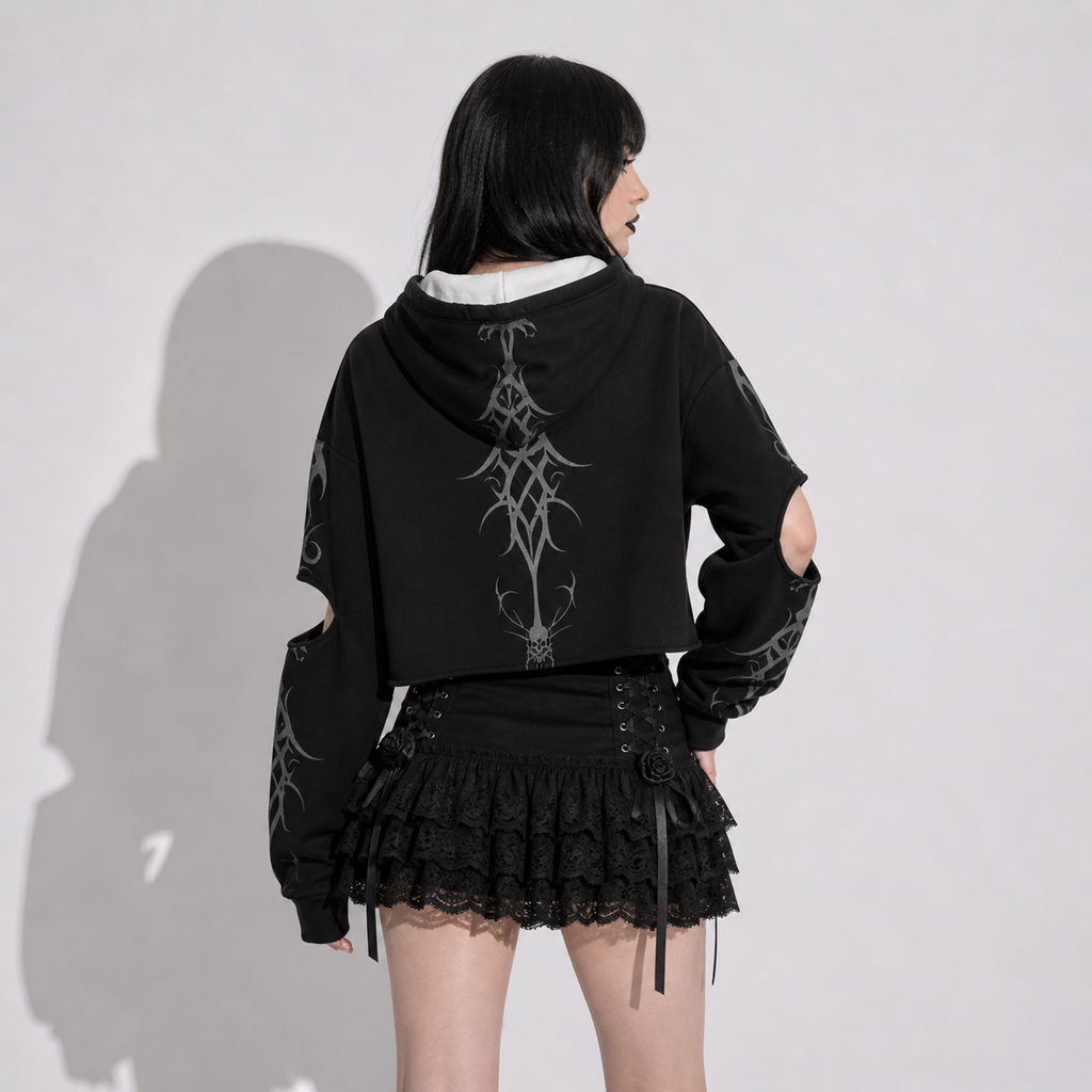 dark aesthetic cropped gothic hoodie with vampire graphic alternative streetwear look