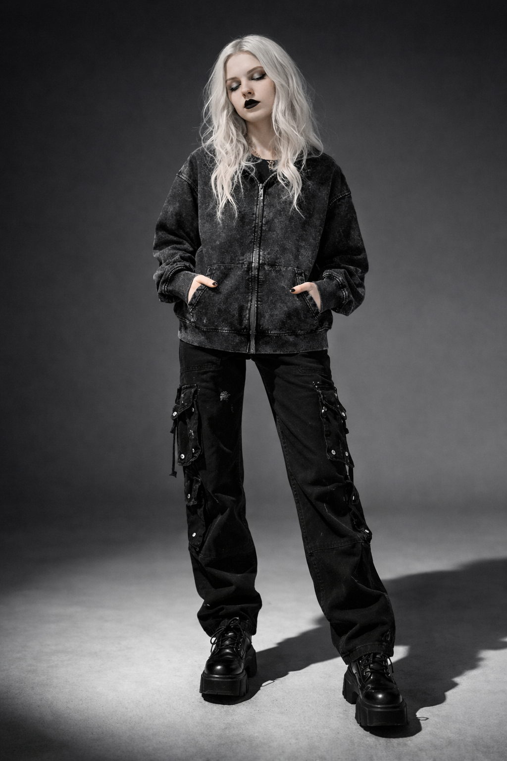 Bluza Gotycka Hoodie Zip| Y2K Goth ONLY DARKNESS 440gsm 100% cotton